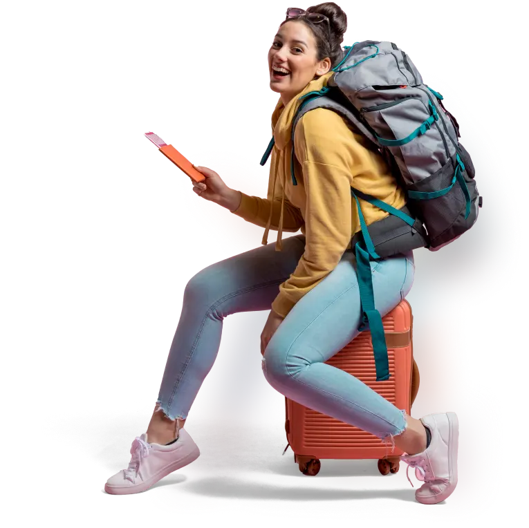 Happy traveler with backpack